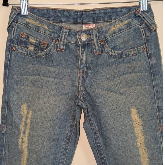 Y2K True Religion Womens 27  Med Wash Low Rise Boot Cut Jeans Indie Sleaze Retro - Picture 2 of 9